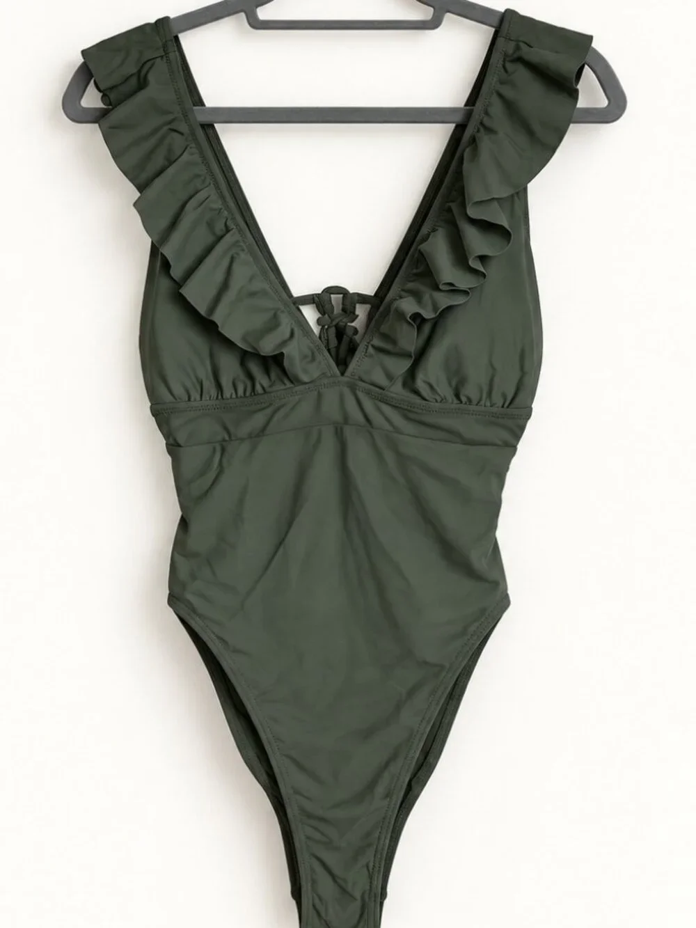 CUPSHE Olive Green Ruffle Lace-Up One-Piece Swimsuit Size L